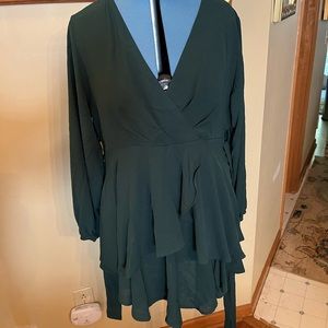Forest Green ladies tiered dress with tie, size 2XL